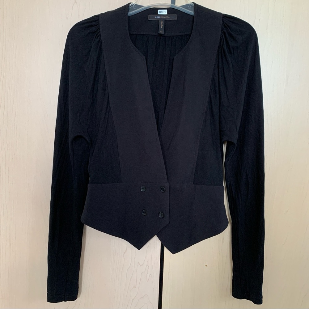 BCBG Maxazria Top Women's Long Sleeve Double Breasted‎ Draped Blazer Black XXS